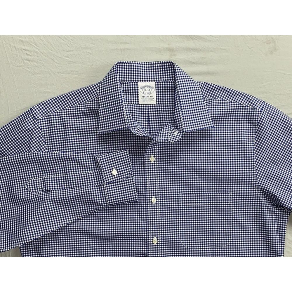 Brooks Brothers 1818 Regent Fit Non-Iron Dress Shirt. Navy Gingham, 16-34. EUC!